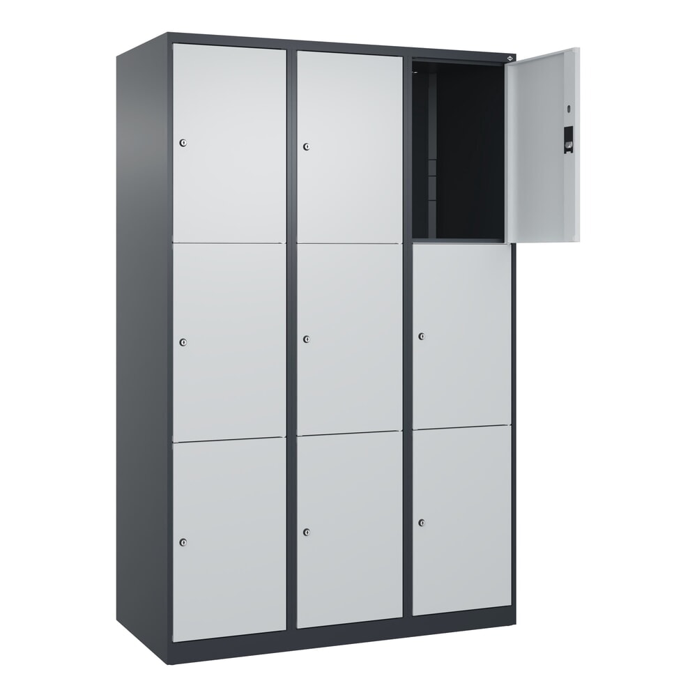 C+P Schliessfachschrank Classic PLUS, 3 Abteile, HxBxT 1.850 x 1.200 x 500 mm, anthrazitgrau, lichtgrau, 9 Fächer, Zylinderschloss