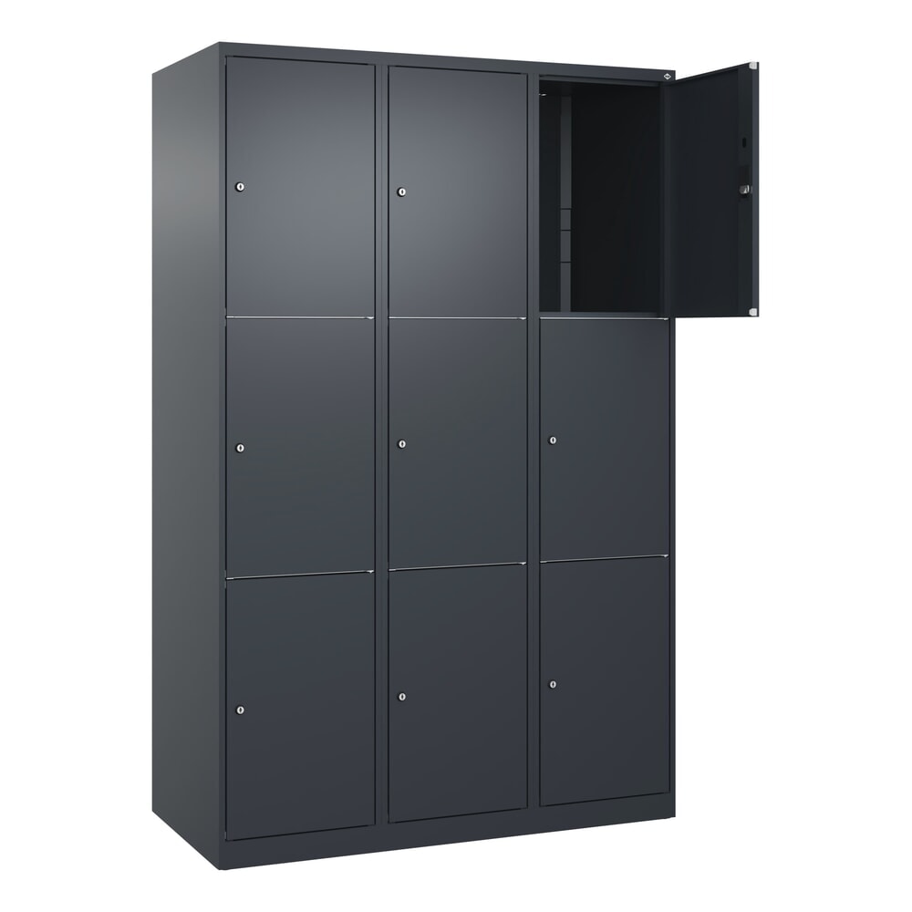 C+P Schliessfachschrank Classic PLUS, 3 Abteile, HxBxT 1.850 x 1.200 x 500 mm, anthrazitgrau, anthrazitgrau, 9 Fächer, Zylinderschloss