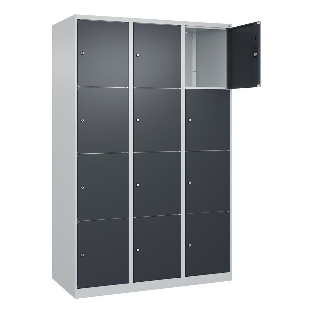 C+P Schliessfachschrank Classic PLUS, 3 Abteile, HxBxT 1.850 x 1.200 x 500 mm, lichtgrau, anthrazitgrau, 12 Fächer, Zylinderschloss