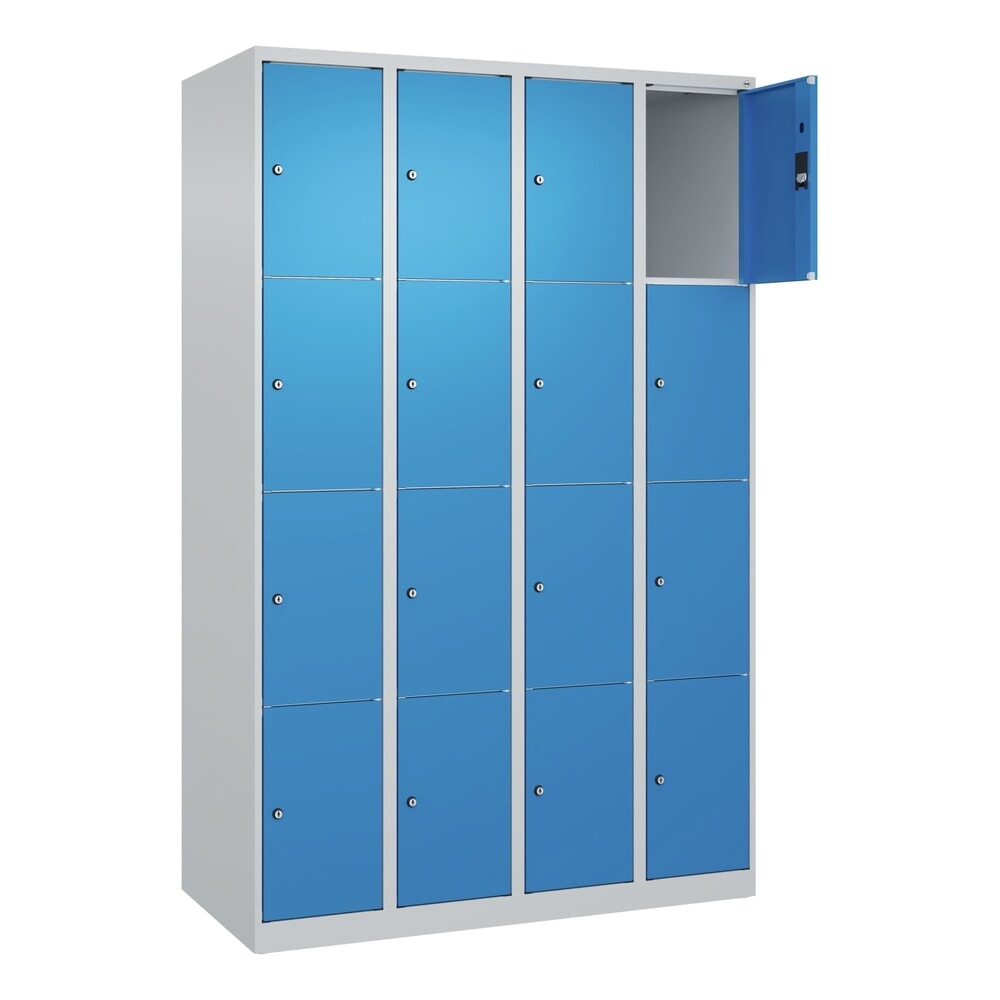 C+P Schliessfachschrank Classic PLUS, 4 Abteile, HxBxT 1.850 x 1.200 x 500 mm, lichtgrau, lichtblau, 16 Fächer, Zylinderschloss