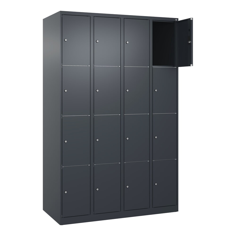 C+P Schliessfachschrank Classic PLUS, 4 Abteile, HxBxT 1.850 x 1.200 x 500 mm, anthrazitgrau, anthrazitgrau, 16 Fächer, Zylinderschloss