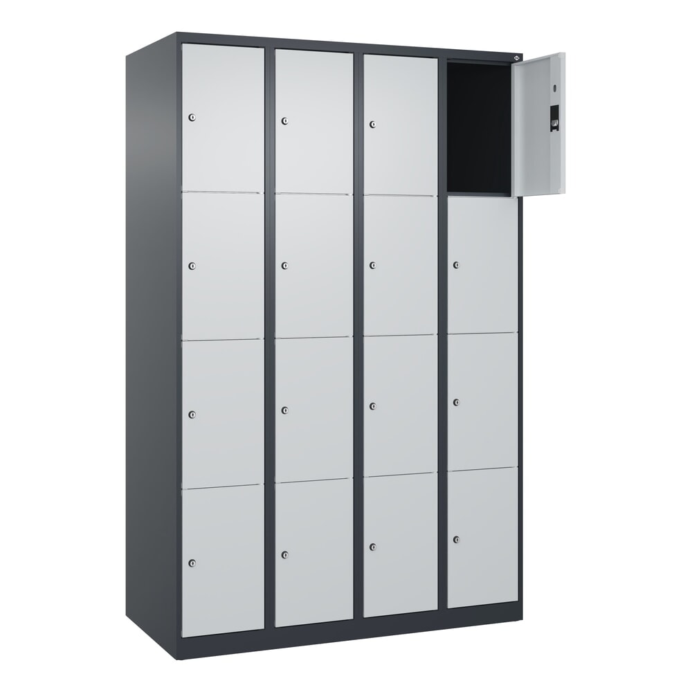 C+P Schliessfachschrank Classic PLUS, 4 Abteile, HxBxT 1.850 x 1.200 x 500 mm, anthrazitgrau, lichtgrau, 16 Fächer, Zylinderschloss