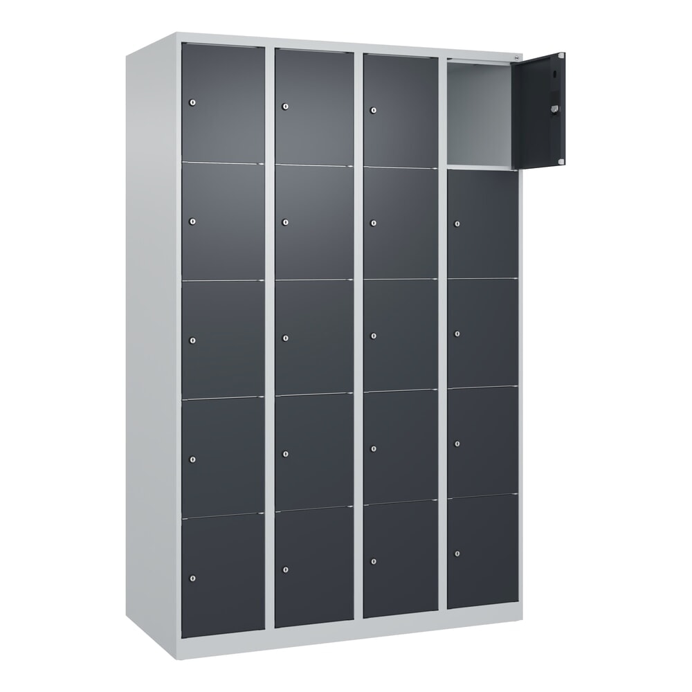 C+P Schliessfachschrank Classic PLUS, 4 Abteile, HxBxT 1.850 x 1.200 x 500 mm, lichtgrau, anthrazitgrau, 20 Fächer, Zylinderschloss