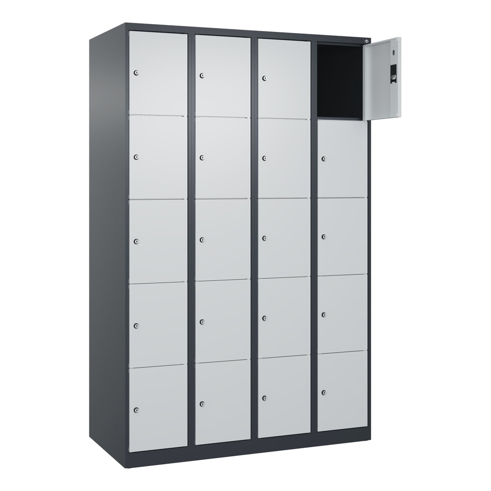 C+P Schliessfachschrank Classic PLUS, 4 Abteile, HxBxT 1.850 x 1.200 x 500 mm, anthrazitgrau, lichtgrau, 20 Fächer, Zylinderschloss