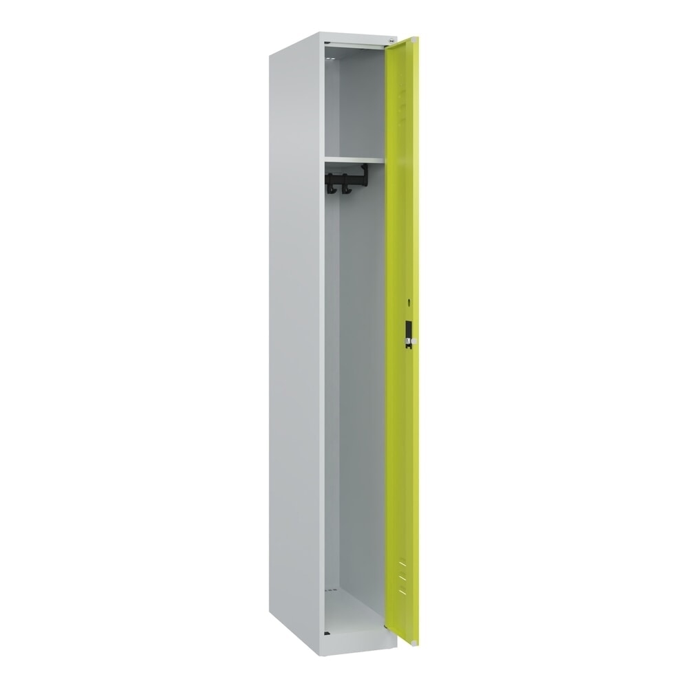 C+P Spind Classic PLUS, 1 Abteil, HxBxT 1.850 x 250 x 500 mm, lichtgrau, clowngrün, Zylinderschloss, ohne Mitteltrennwand