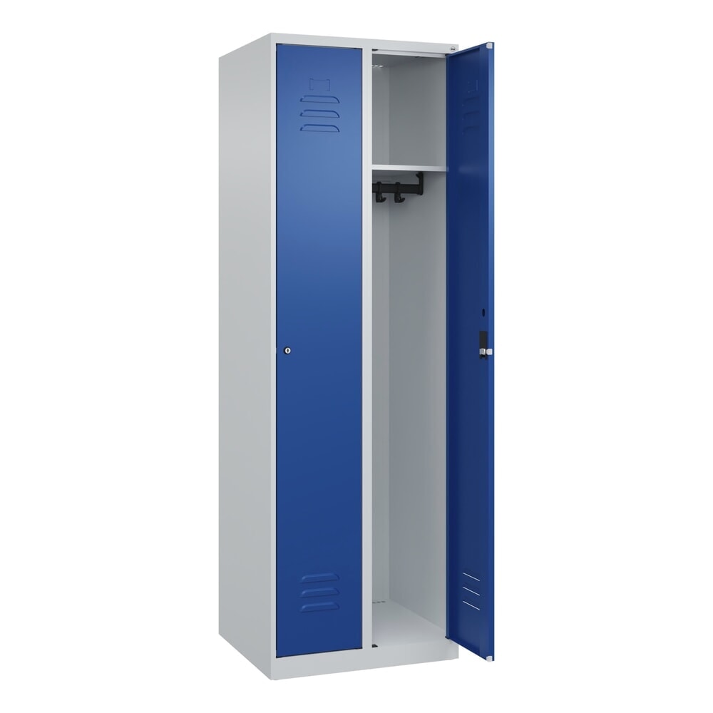 C+P Spind Classic PLUS, 2 Abteile, HxBxT 1.850 x 600 x 500 mm, lichtgrau, enzianblau, Zylinderschloss, ohne Mitteltrennwand