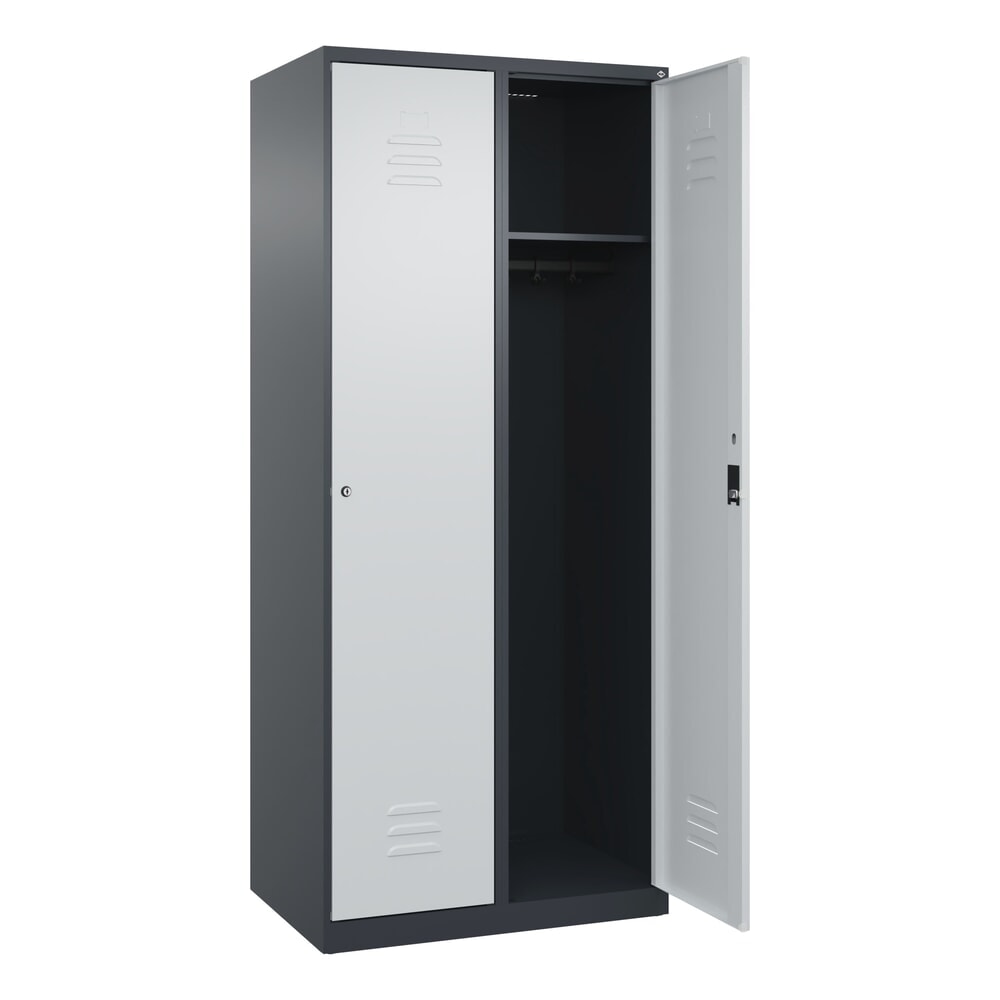 C+P Spind Classic PLUS, 2 Abteile, HxBxT 1.850 x 800 x 500 mm, anthrazitgrau, lichtgrau, Zylinderschloss, ohne Mitteltrennwand
