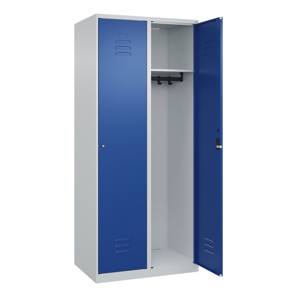C+P Spind Classic PLUS, 2 Abteile, HxBxT 1.850 x 800 x 500 mm, lichtgrau, enzianblau, Zylinderschloss, ohne Mitteltrennwand
