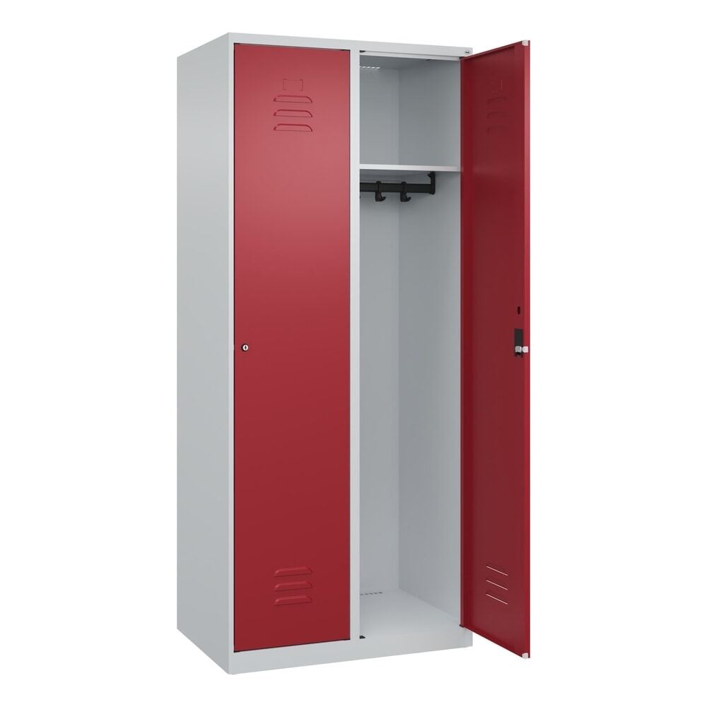 C+P Spind Classic PLUS, 2 Abteile, HxBxT 1.850 x 800 x 500 mm, lichtgrau, rubinrot, Zylinderschloss, ohne Mitteltrennwand