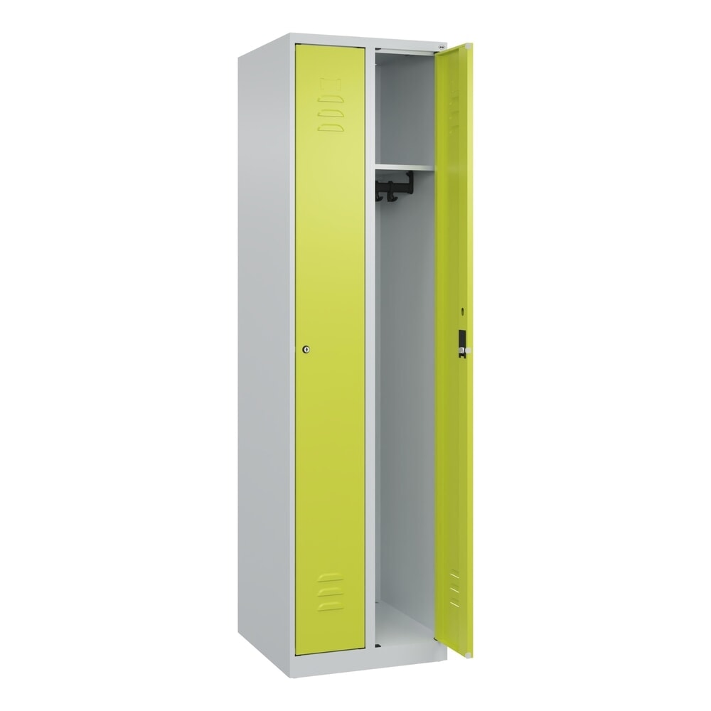 C+P Spind Classic PLUS, 2 Abteile, HxBxT 1.850 x 500 x 500 mm, lichtgrau, clowngrün, Zylinderschloss, ohne Mitteltrennwand