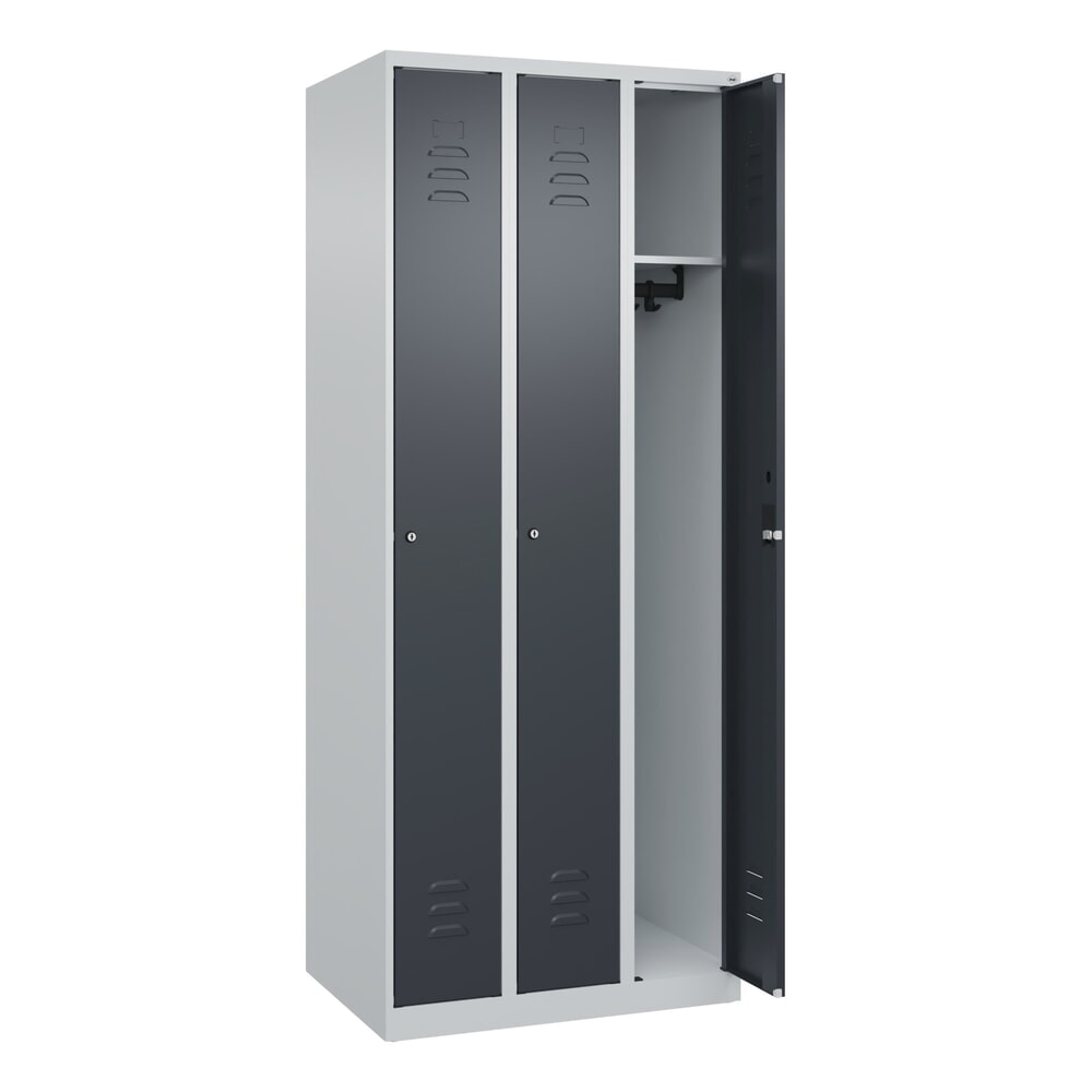C+P Spind Classic PLUS, 3 Abteile, HxBxT 1.850 x 750 x 500 mm, lichtgrau, anthrazitgrau, Zylinderschloss, ohne Mitteltrennwand