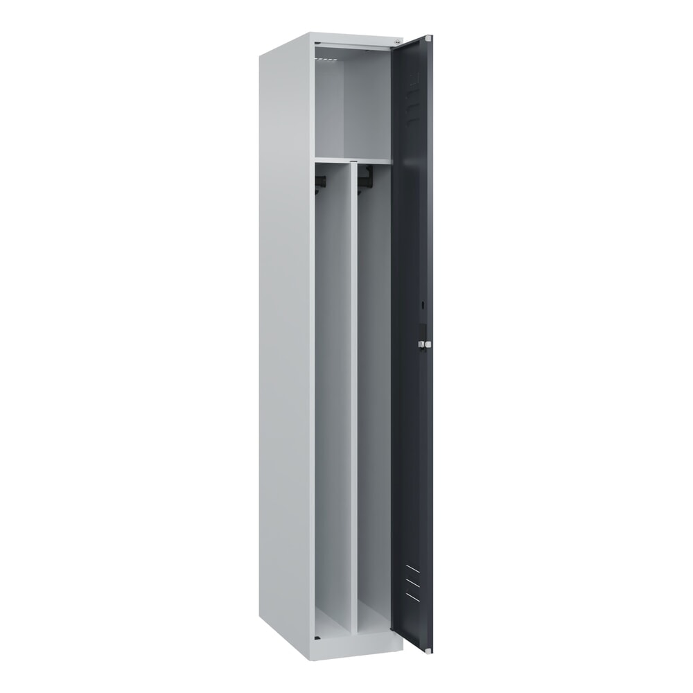 C+P Spind Classic PLUS, 1 Abteil, HxBxT 1.850 x 300 x 500 mm, lichtgrau, anthrazitgrau, Zylinderschloss, mit Mitteltrennwand