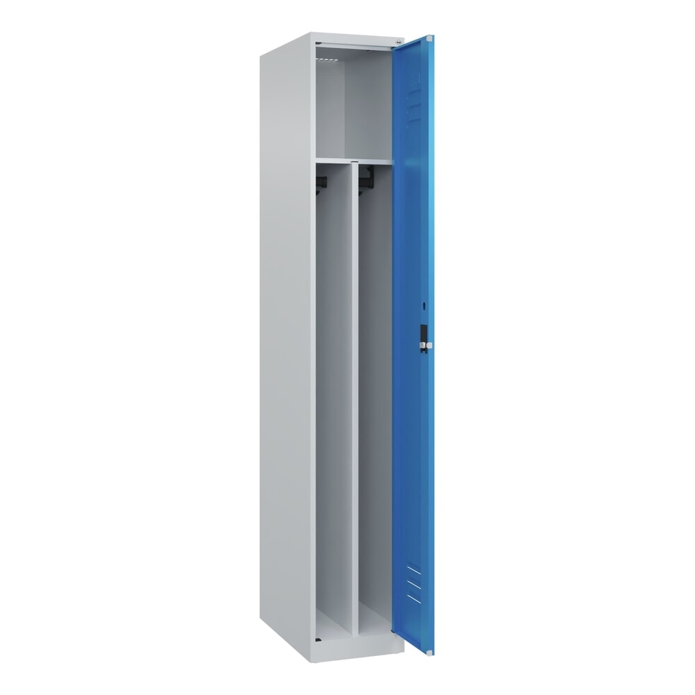 C+P Spind Classic PLUS, 1 Abteil, HxBxT 1.850 x 300 x 500 mm, lichtgrau, lichtblau, Zylinderschloss, mit Mitteltrennwand
