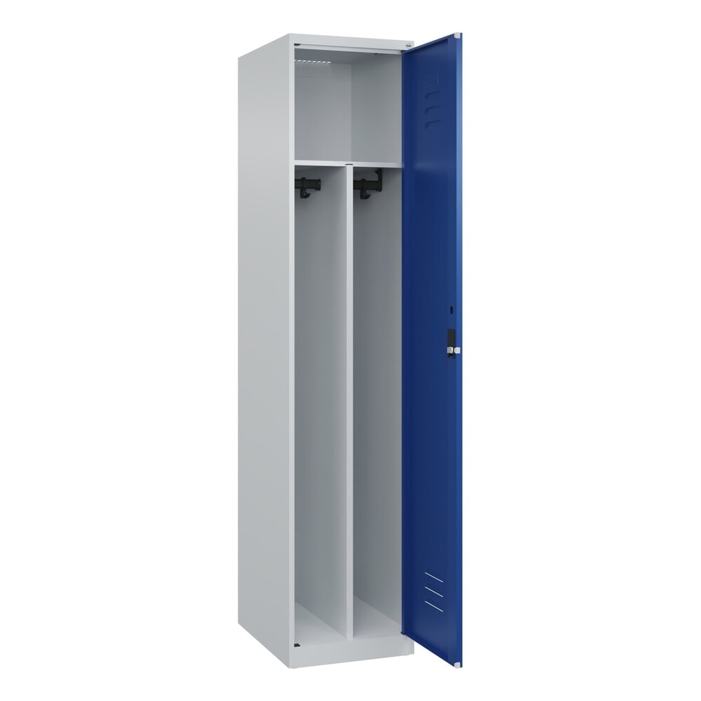 C+P Spind Classic PLUS, 1 Abteil, HxBxT 1.850 x 400 x 500 mm, lichtgrau, enzianblau, Zylinderschloss, mit Mitteltrennwand