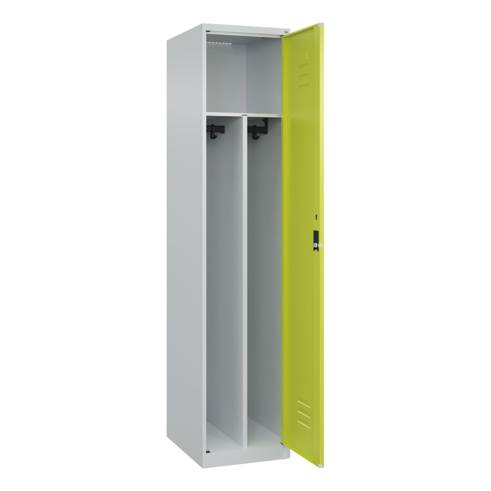C+P Spind Classic PLUS, 1 Abteil, HxBxT 1.850 x 400 x 500 mm, lichtgrau, clowngrün, Zylinderschloss, mit Mitteltrennwand
