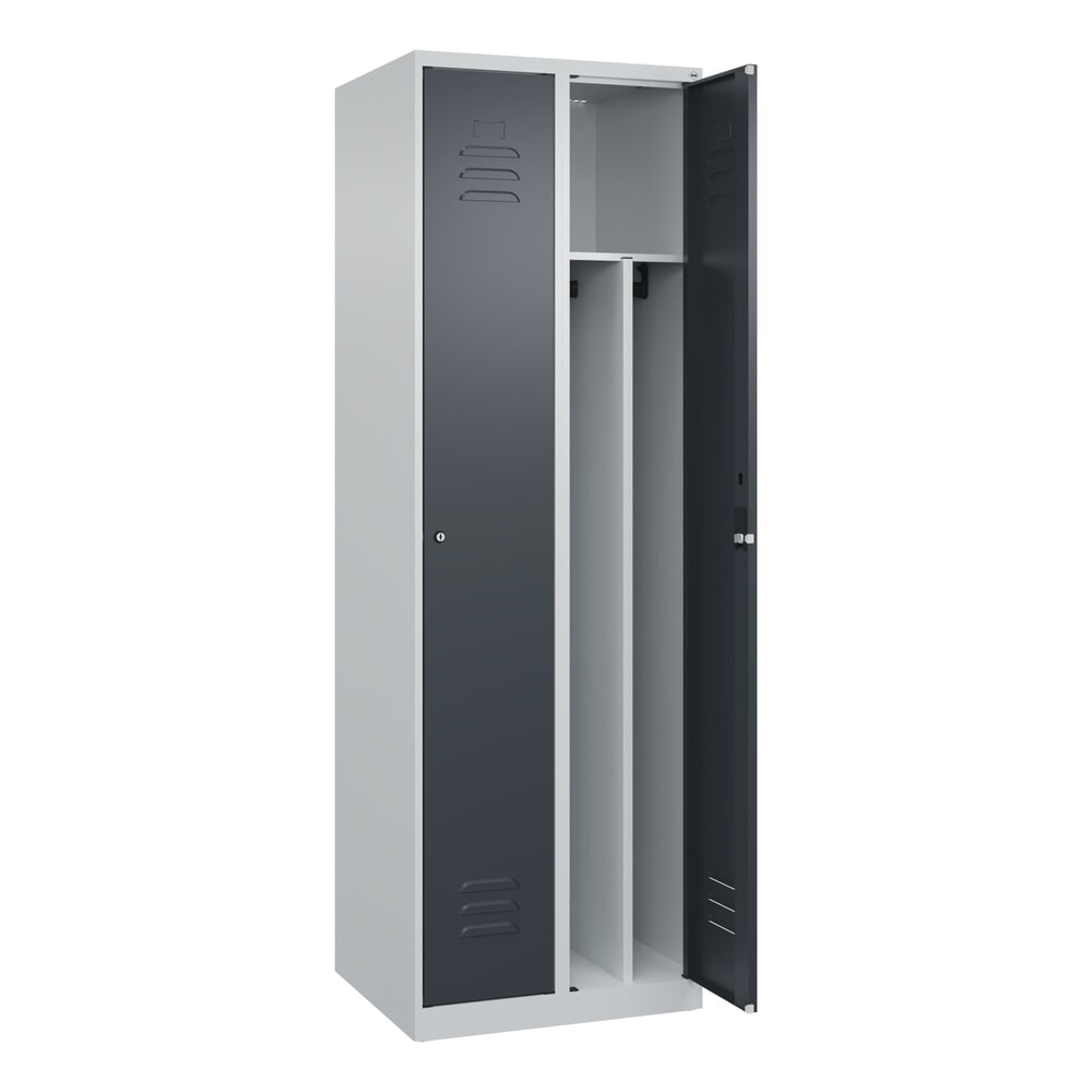 C+P Spind Classic PLUS, 2 Abteile, HxBxT 1.850 x 600 x 500 mm, lichtgrau, anthrazitgrau, Zylinderschloss, mit Mitteltrennwand