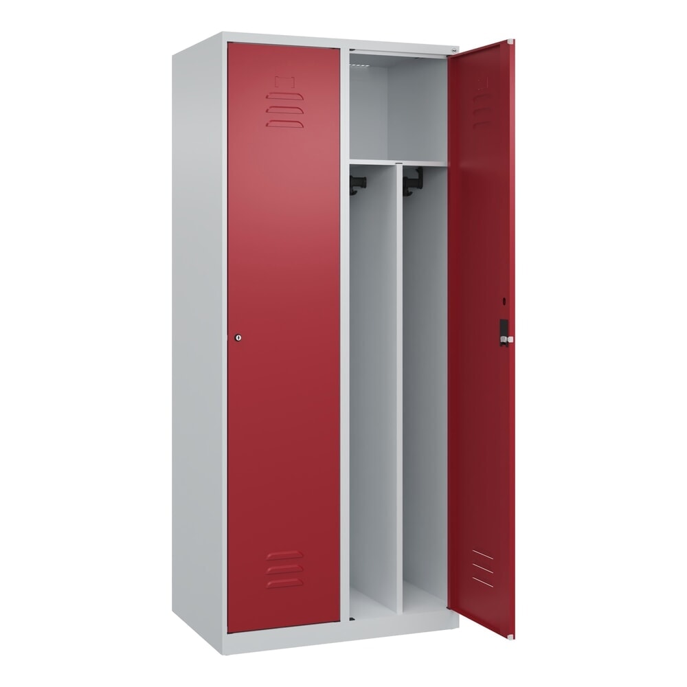 C+P Spind Classic PLUS, 2 Abteile, HxBxT 1.850 x 800 x 500 mm, lichtgrau, rubinrot, Zylinderschloss, mit Mitteltrennwand