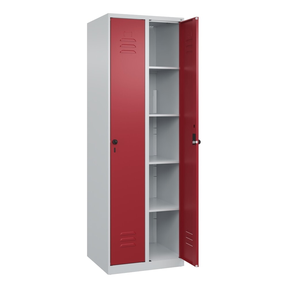 C+P Wäsche-Spind Classic PLUS, 2 Abteile, HxBxT 1.850 x 600 x 500 mm, lichtgrau, rubinrot, für Vorhängeschloss, ohne Mitteltrennwand