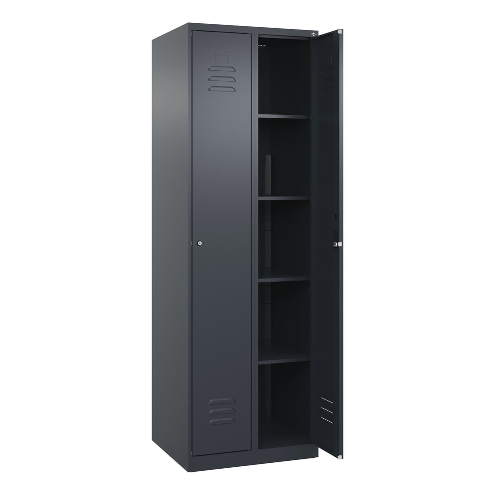 C+P Wäsche-Spind Classic PLUS, 2 Abteile, HxBxT 1.850 x 600 x 500 mm, anthrazitgrau, anthrazitgrau, Zylinderschloss, ohne Mitteltrennwand