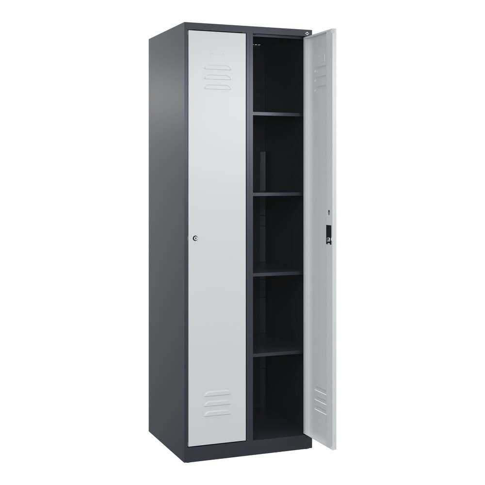C+P Wäsche-Spind Classic PLUS, 2 Abteile, HxBxT 1.850 x 600 x 500 mm, anthrazitgrau, lichtgrau, Zylinderschloss, ohne Mitteltrennwand