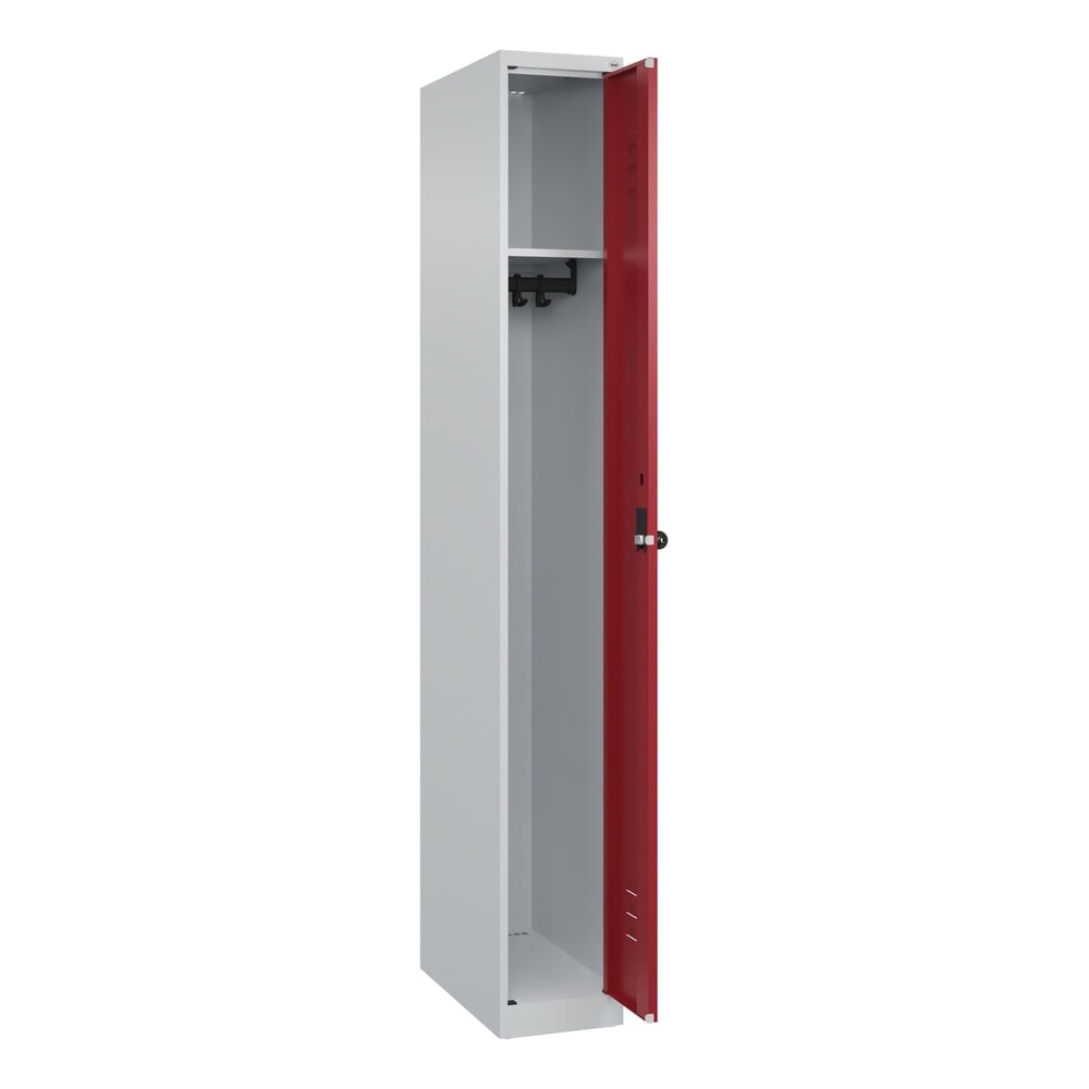 C+P Spind Classic PLUS, 1 Abteil, HxBxT 1.850 x 250 x 500 mm, lichtgrau, rubinrot, für Vorhängeschloss, ohne Mitteltrennwand