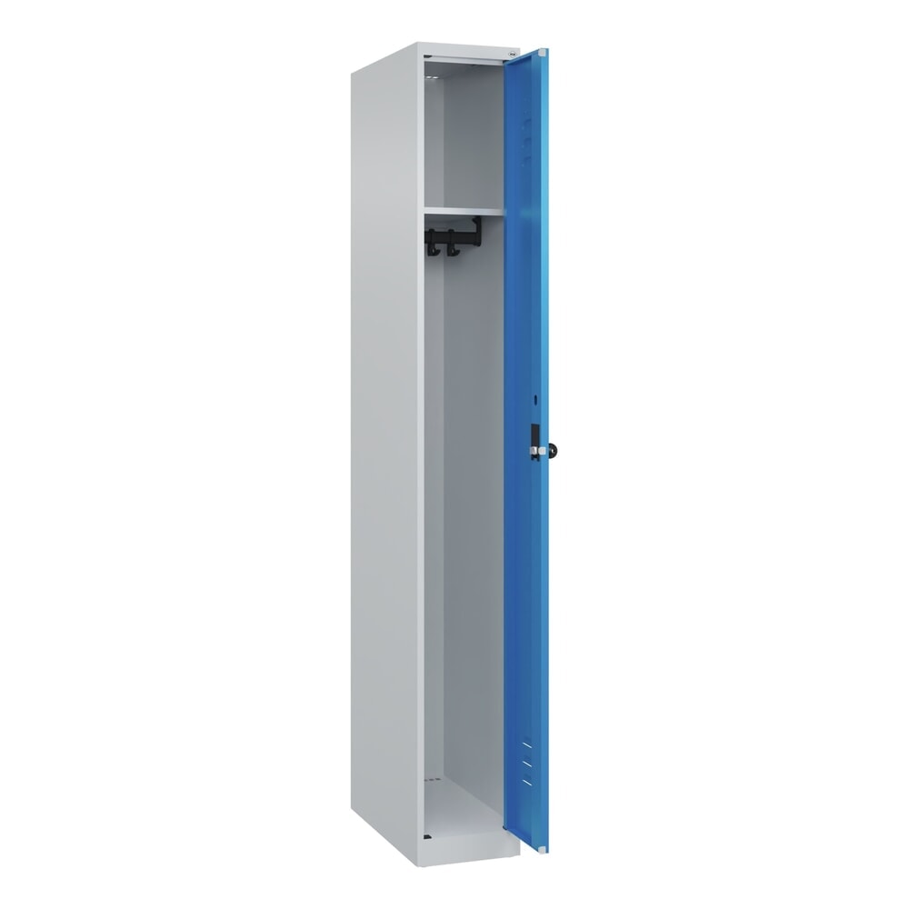 C+P Spind Classic PLUS, 1 Abteil, HxBxT 1.850 x 250 x 500 mm, lichtgrau, lichtblau, für Vorhängeschloss, ohne Mitteltrennwand