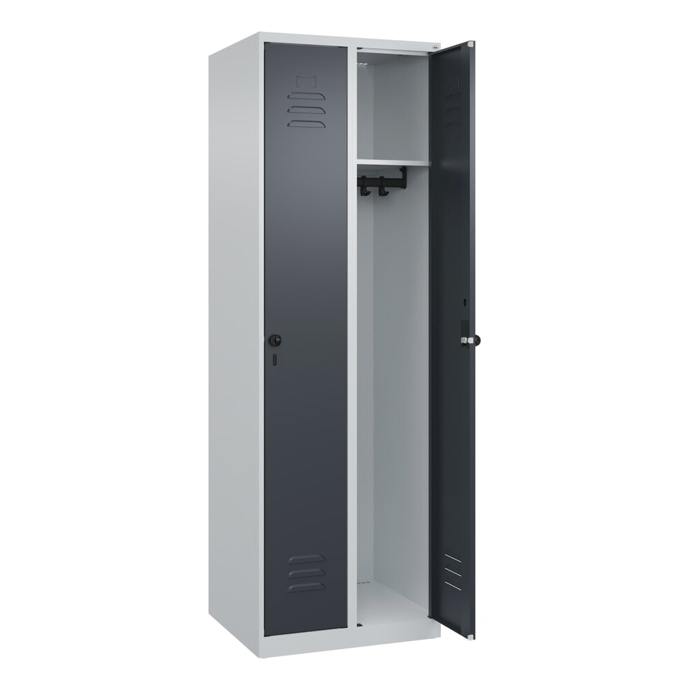 C+P Spind Classic PLUS, 2 Abteile, HxBxT 1.850 x 600 x 500 mm, lichtgrau, anthrazitgrau, für Vorhängeschloss, ohne Mitteltrennwand