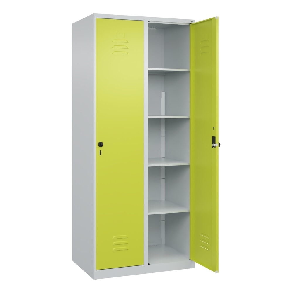 C+P Wäsche-Spind Classic PLUS, 2 Abteile, HxBxT 1.850 x 800 x 500 mm, lichtgrau, clowngrün, für Vorhängeschloss, ohne Mitteltrennwand