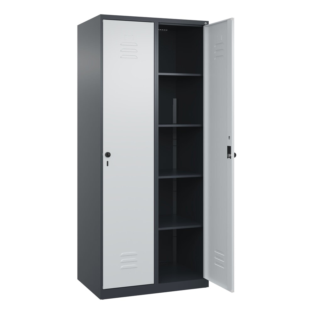 C+P Wäsche-Spind Classic PLUS, 2 Abteile, HxBxT 1.850 x 800 x 500 mm, anthrazitgrau, lichtgrau, für Vorhängeschloss, ohne Mitteltrennwand