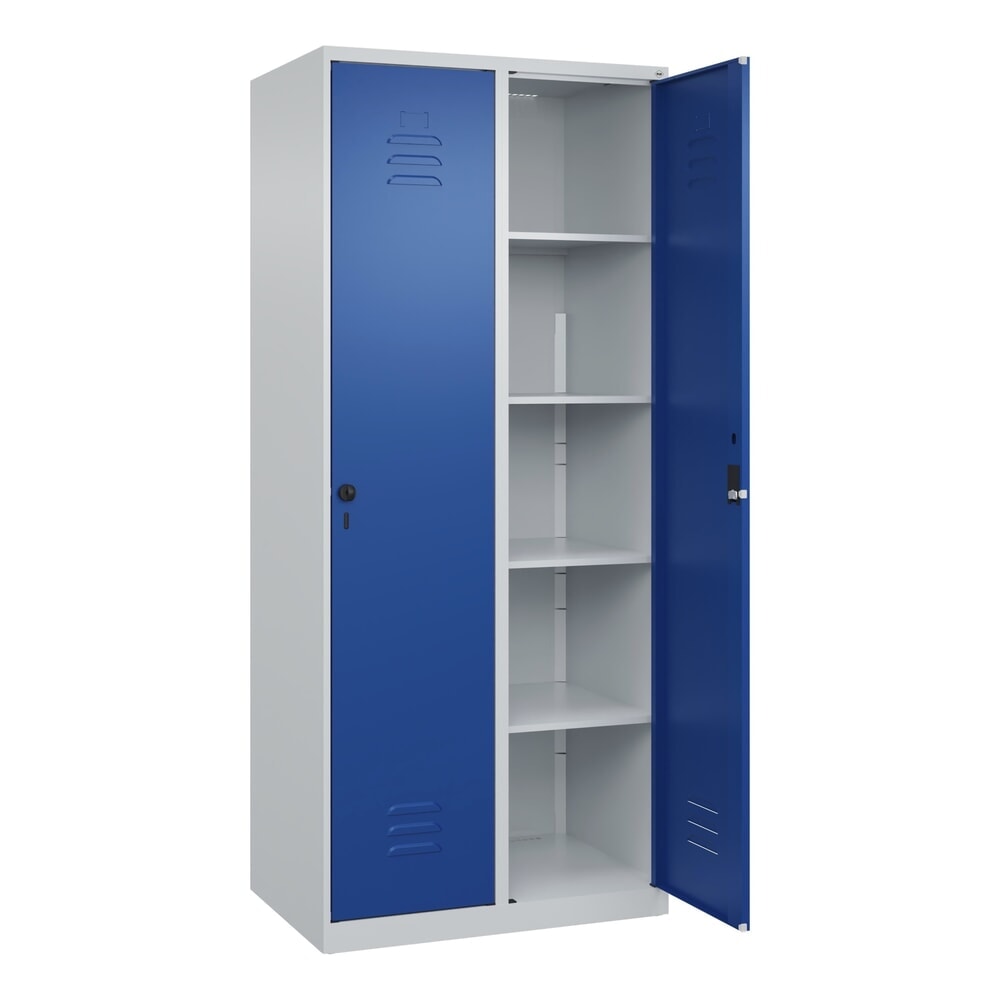 C+P Wäsche-Spind Classic PLUS, 2 Abteile, HxBxT 1.850 x 800 x 500 mm, lichtgrau, enzianblau, Zylinderschloss, ohne Mitteltrennwand
