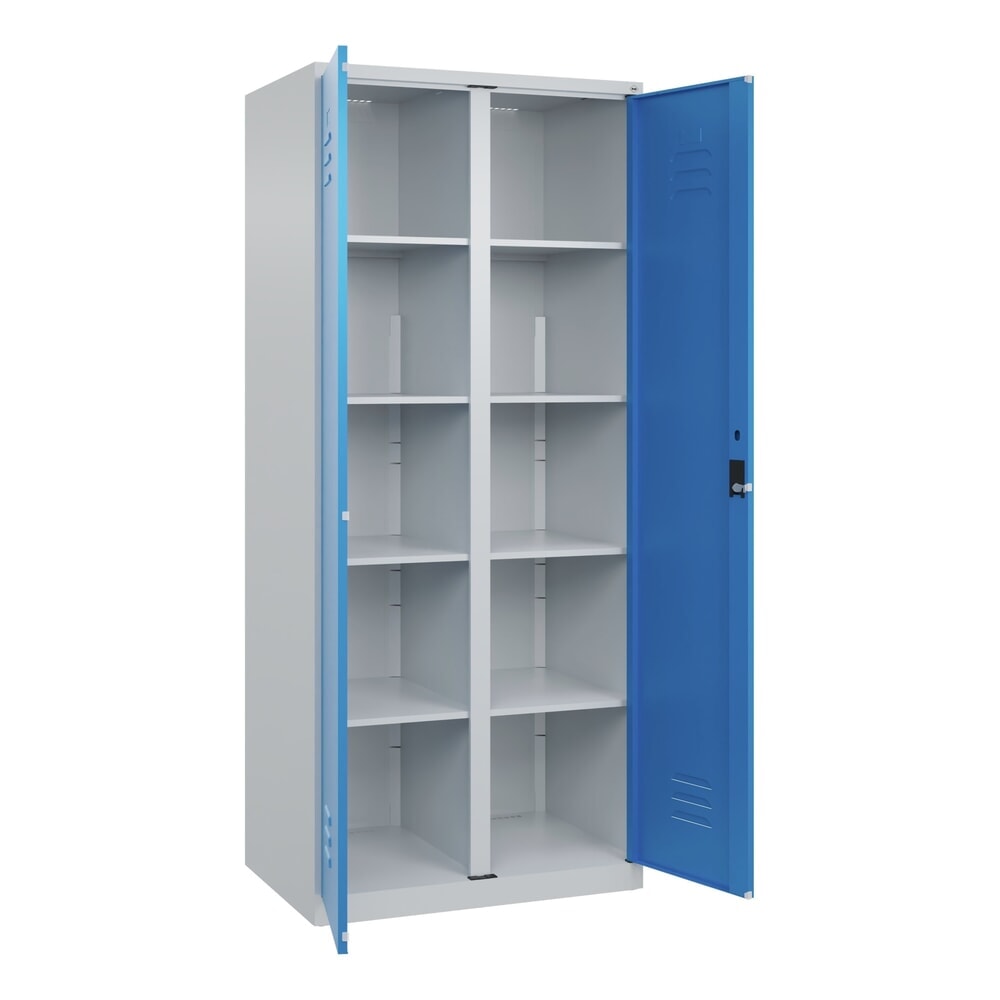 C+P Wäsche-Spind Classic PLUS, 2 Abteile, HxBxT 1.850 x 800 x 500 mm, lichtgrau, lichtblau, Zylinderschloss, mit Mitteltrennwand