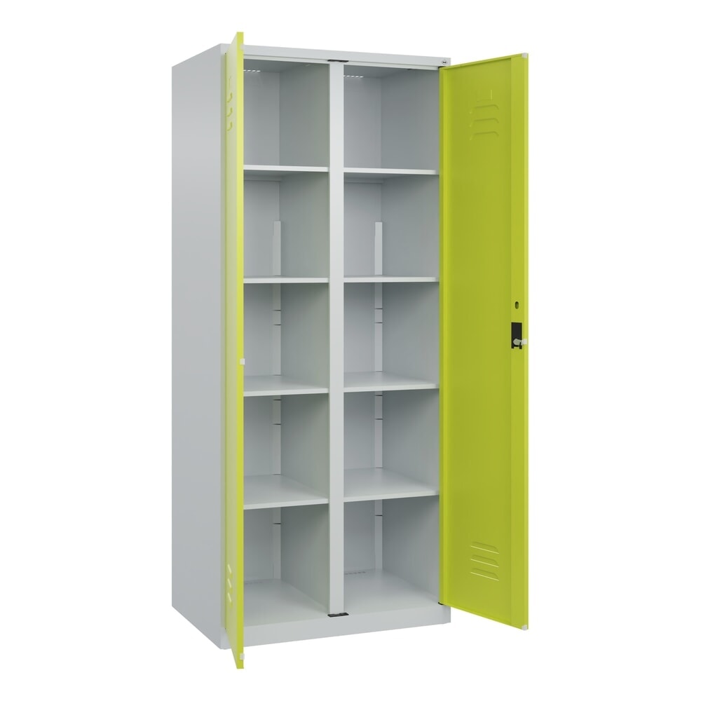 C+P Wäsche-Spind Classic PLUS, 2 Abteile, HxBxT 1.850 x 800 x 500 mm, lichtgrau, clowngrün, Zylinderschloss, mit Mitteltrennwand