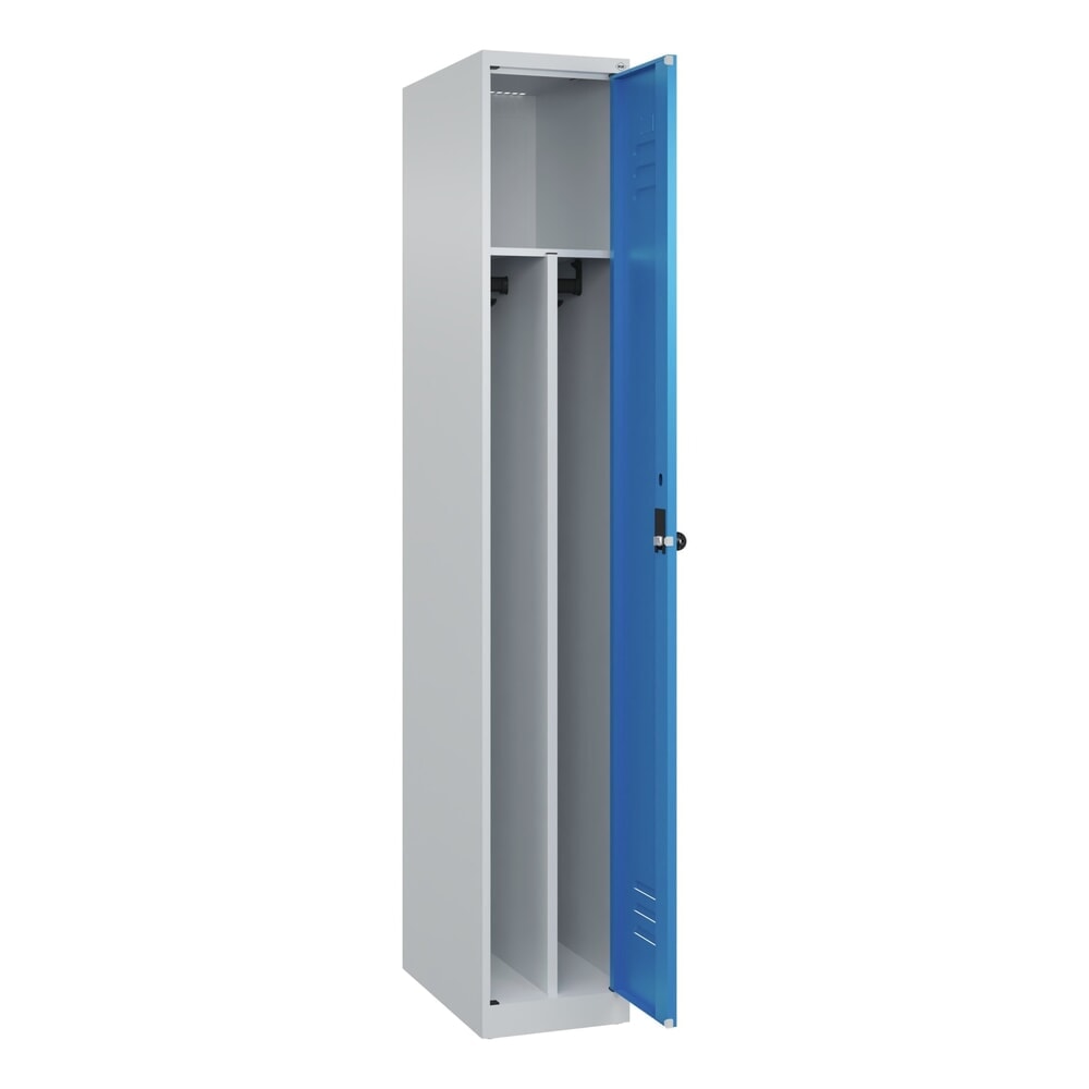 C+P Spind Classic PLUS, 1 Abteil, HxBxT 1.850 x 300 x 500 mm, lichtgrau, lichtblau, für Vorhängeschloss, mit Mitteltrennwand