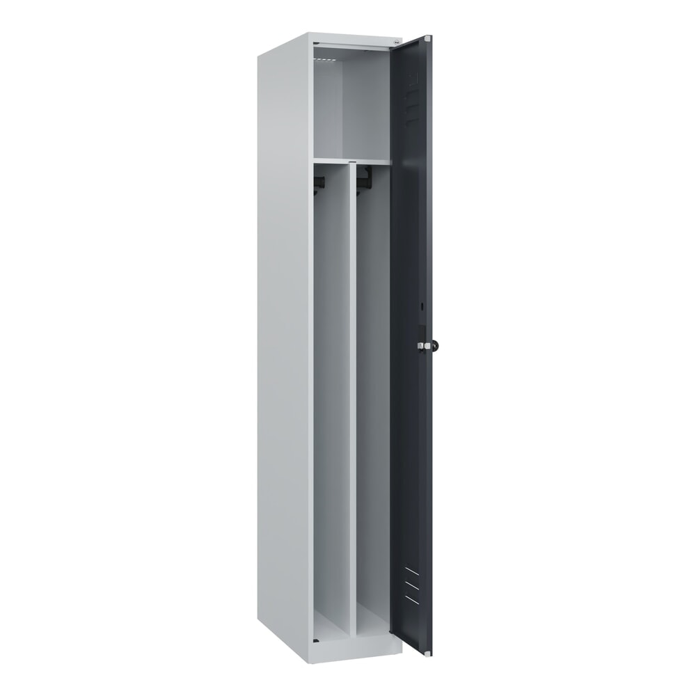 C+P Spind Classic PLUS, 1 Abteil, HxBxT 1.850 x 300 x 500 mm, lichtgrau, anthrazitgrau, für Vorhängeschloss, mit Mitteltrennwand