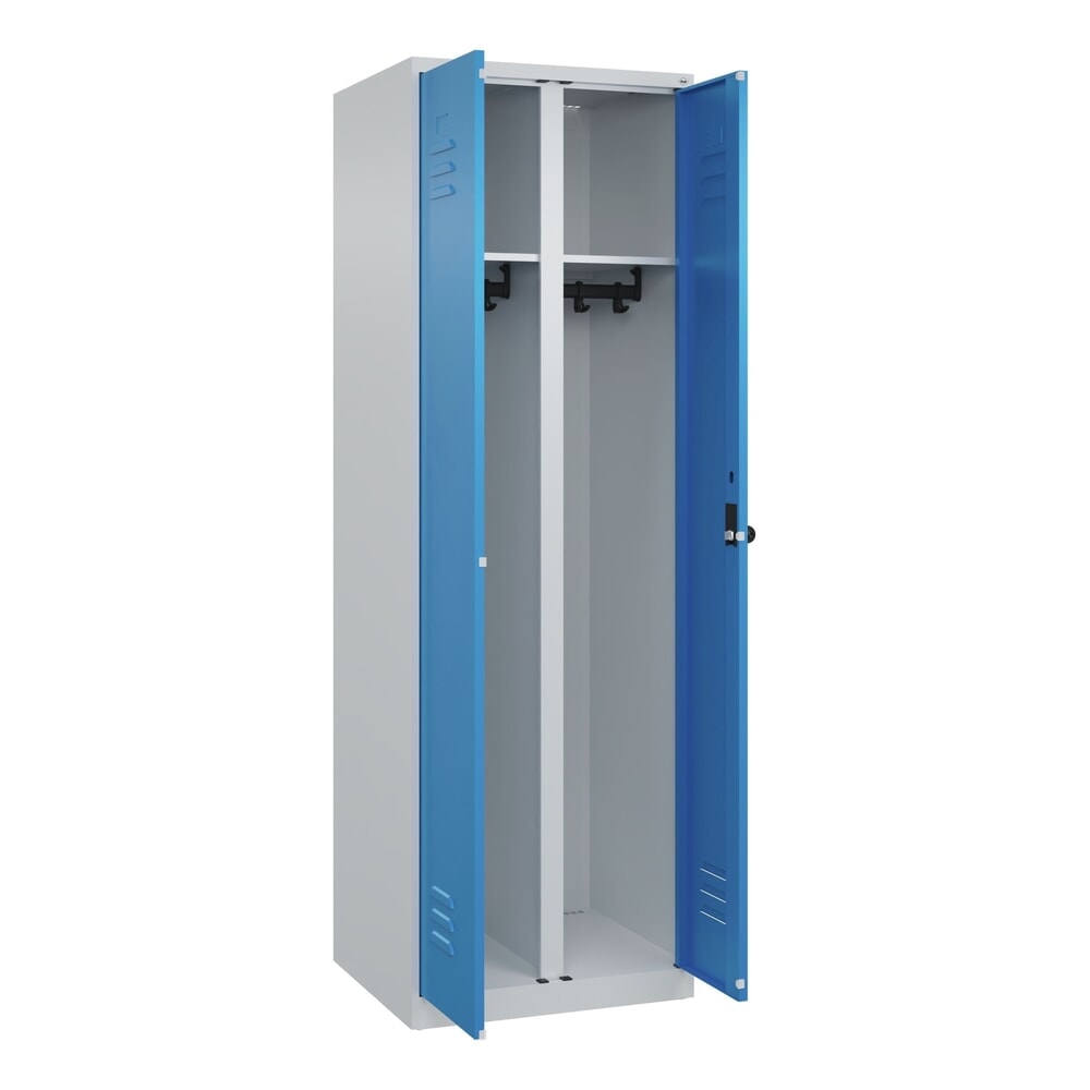 C+P Schwarz-Weiss-Spind Classic PLUS, 2 Abteile, HxBxT 1.850 x 600 x 500 mm, lichtgrau, lichtblau, für Vorhängeschloss