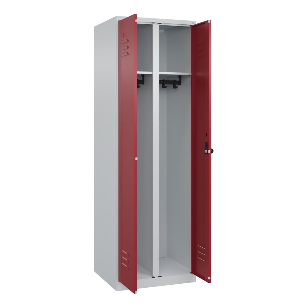 C+P Schwarz-Weiss-Spind Classic PLUS, 2 Abteile, HxBxT 1.850 x 600 x 500 mm, lichtgrau, rubinrot, für Vorhängeschloss