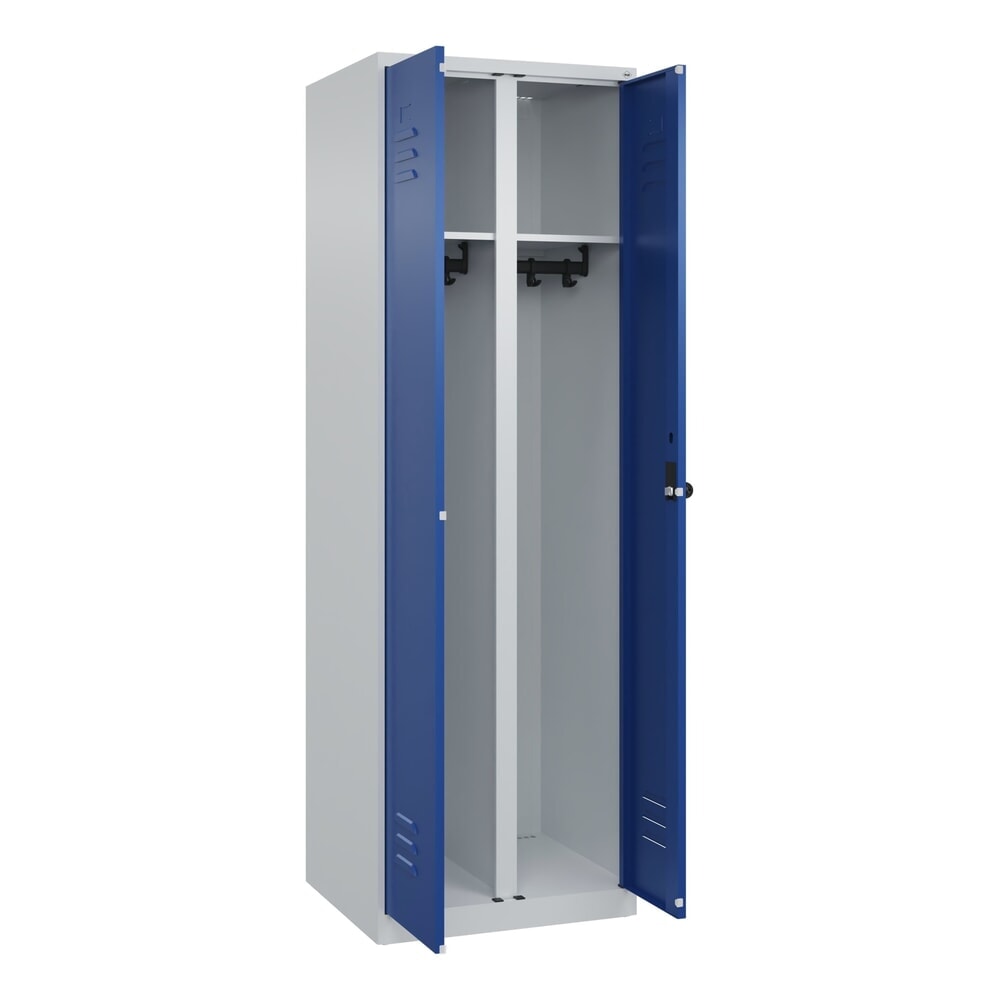C+P Schwarz-Weiß-Spind Classic PLUS, 2 Abteile, HxBxT 1.850 x 600 x 500 mm, lichtgrau, enzianblau, für Vorhängeschloss