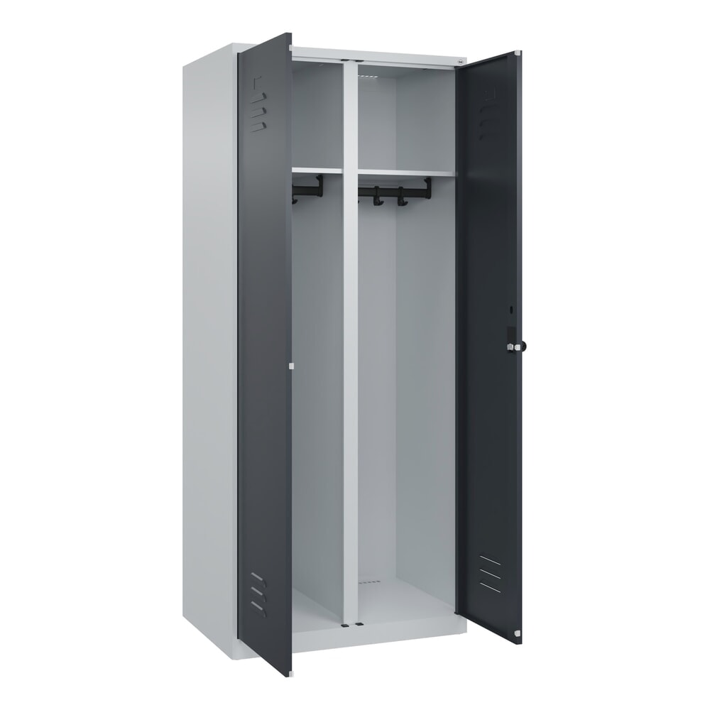 C+P Schwarz-Weiss-Spind Classic PLUS, 2 Abteile, HxBxT 1.850 x 800 x 500 mm, lichtgrau, anthrazitgrau, für Vorhängeschloss