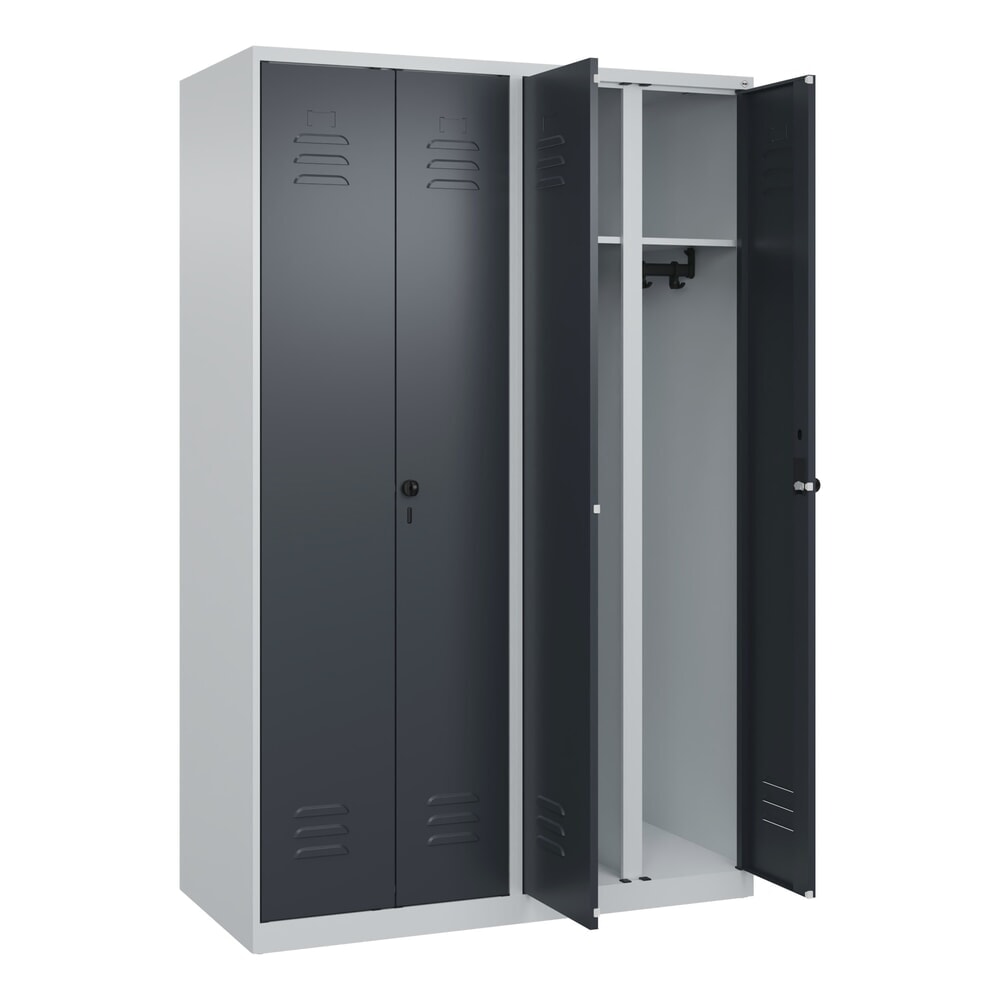 C+P Schwarz-Weiss-Spind Classic PLUS, 4 Abteile, HxBxT 1.850 x 1.200 x 500 mm, lichtgrau, anthrazitgrau, für Vorhängeschloss