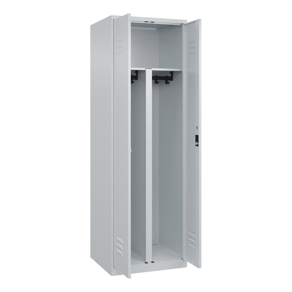 C+P PSA Doppel-Spind Classic PLUS, 2 Abteile, HxBxT 1.850 x 600 x 500 mm, lichtgrau, lichtgrau, Zylinderschloss