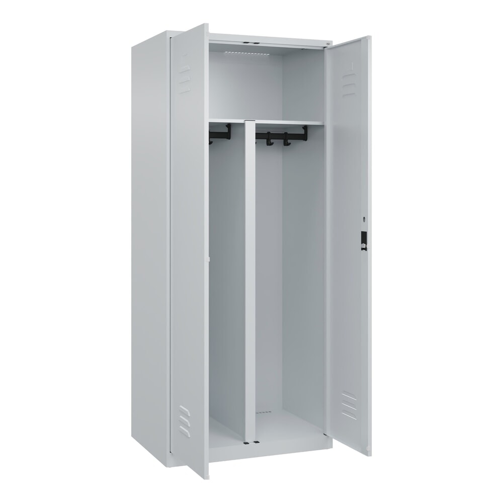 C+P PSA Doppel-Spind Classic PLUS, 2 Abteile, HxBxT 1.850 x 800 x 500 mm, lichtgrau, lichtgrau, Zylinderschloss
