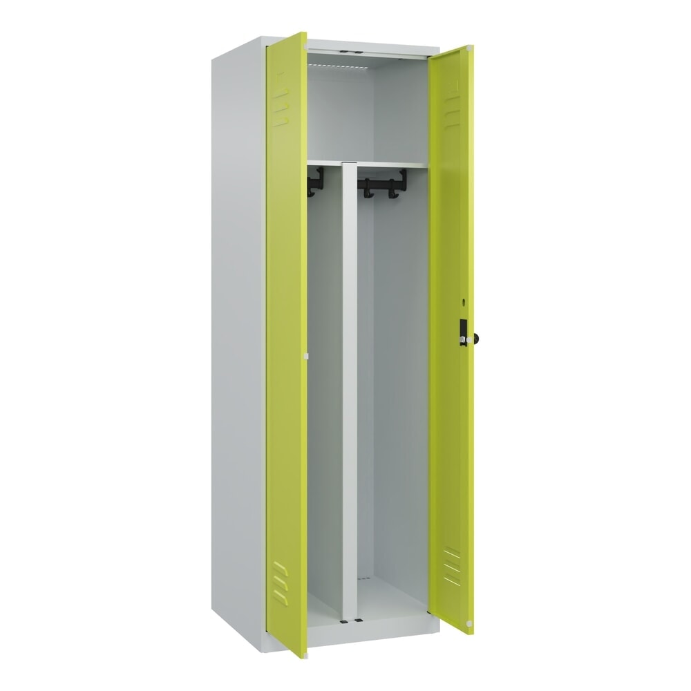 C+P PSA Doppel-Spind Classic PLUS, 2 Abteile, HxBxT 1.850 x 600 x 500 mm, lichtgrau, clowngrün, für Vorhängeschloss