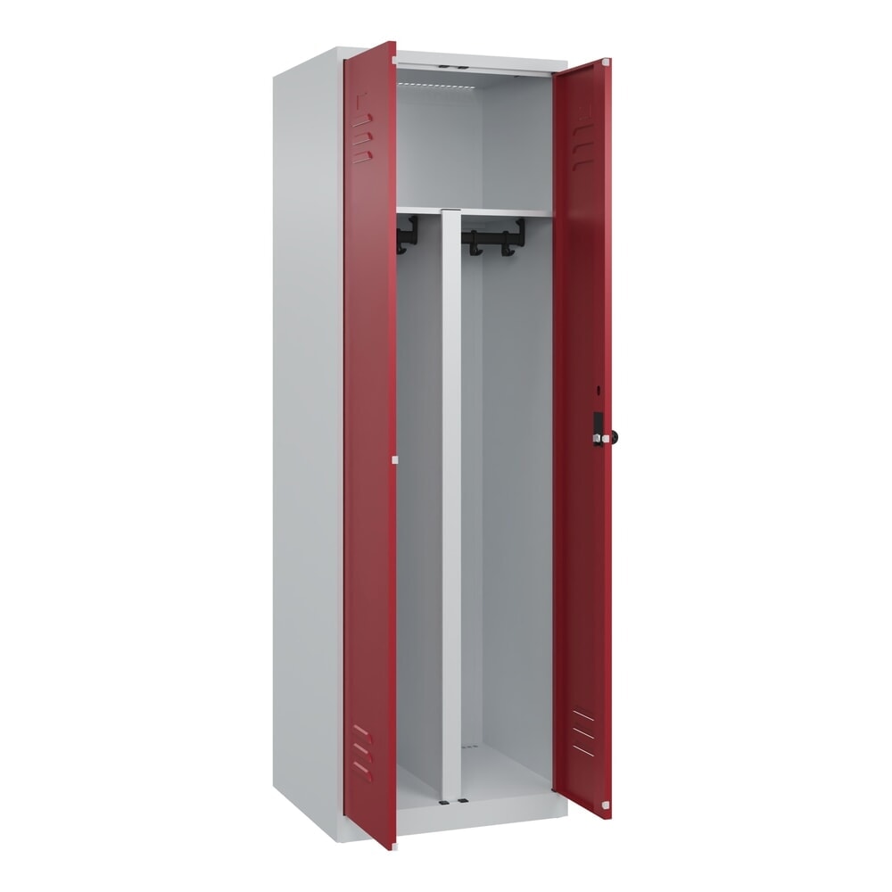 C+P PSA Doppel-Spind Classic PLUS, 2 Abteile, HxBxT 1.850 x 600 x 500 mm, lichtgrau, rubinrot, für Vorhängeschloss