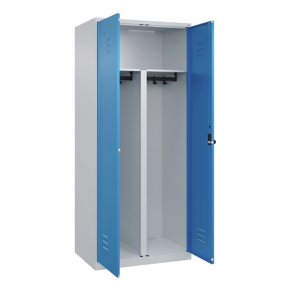 C+P PSA Doppel-Spind Classic PLUS, 2 Abteile, HxBxT 1.850 x 800 x 500 mm, lichtgrau, lichtblau, für Vorhängeschloss