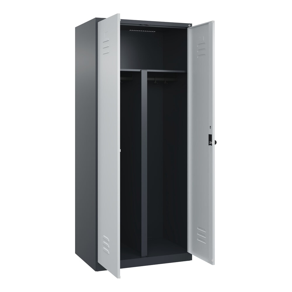 C+P PSA Doppel-Spind Classic PLUS, 2 Abteile, HxBxT 1.850 x 800 x 500 mm, anthrazitgrau, lichtgrau, für Vorhängeschloss