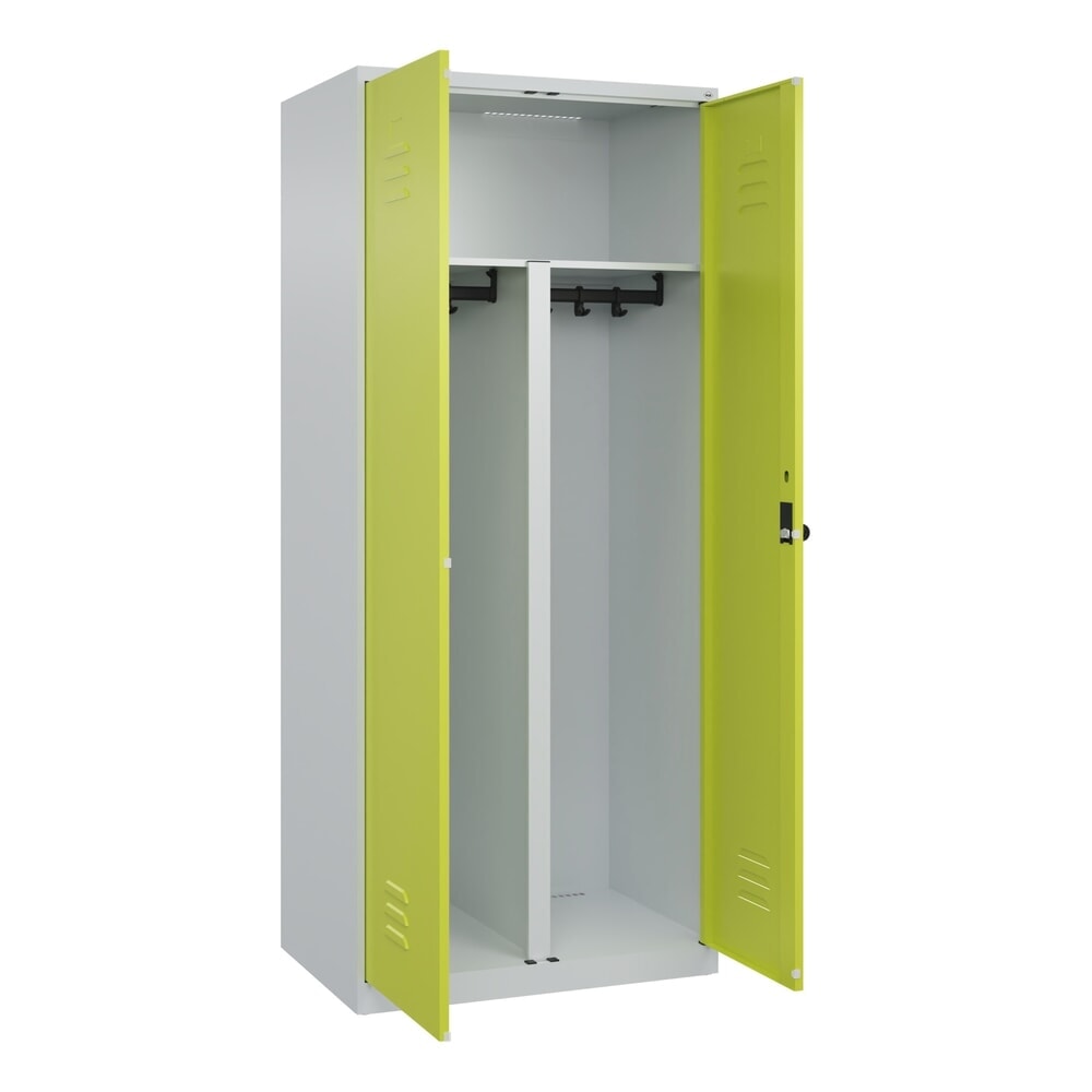 C+P PSA Doppel-Spind Classic PLUS, 2 Abteile, HxBxT 1.850 x 800 x 500 mm, lichtgrau, clowngrün, für Vorhängeschloss