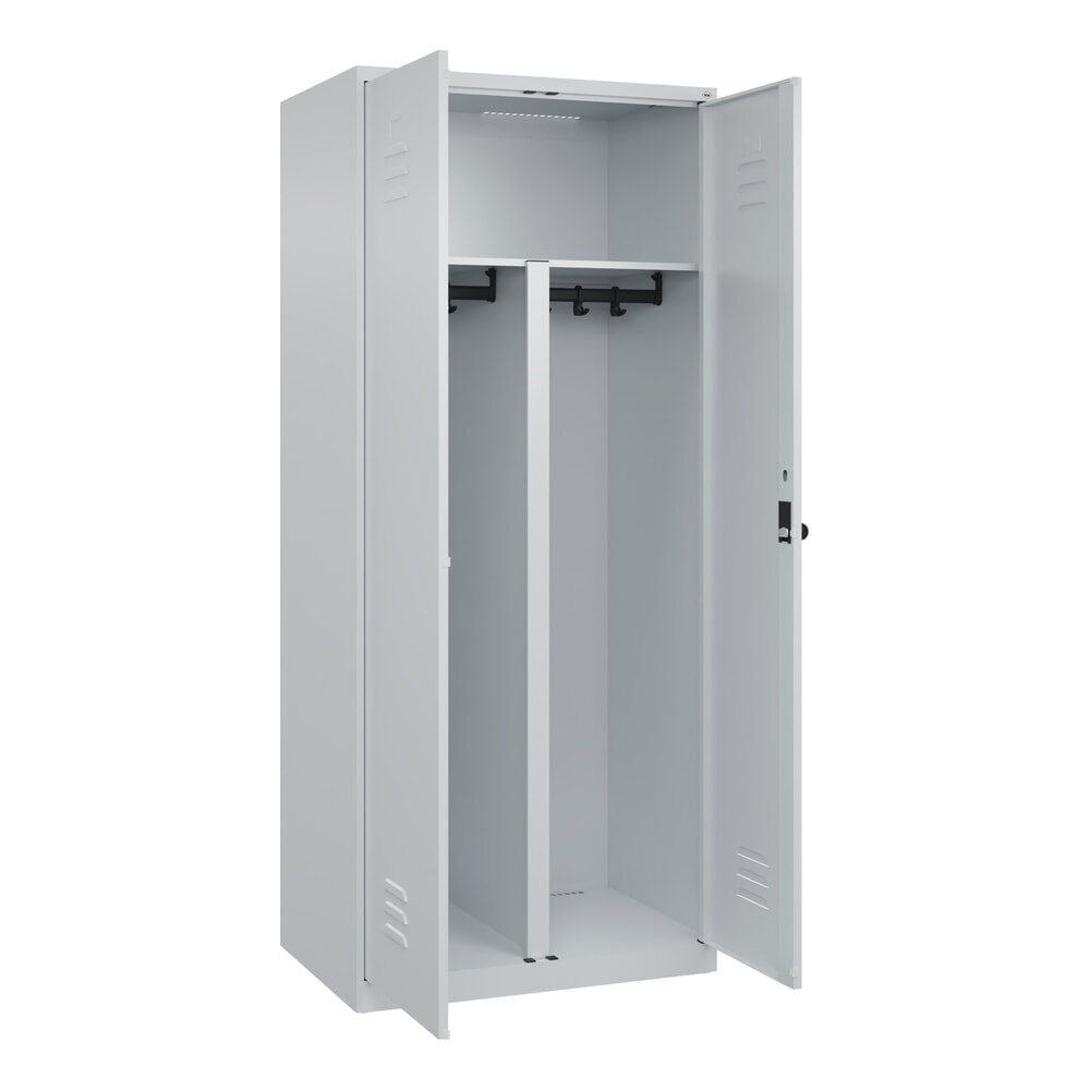 C+P PSA Doppel-Spind Classic PLUS, 2 Abteile, HxBxT 1.850 x 800 x 500 mm, lichtgrau, lichtgrau, für Vorhängeschloss