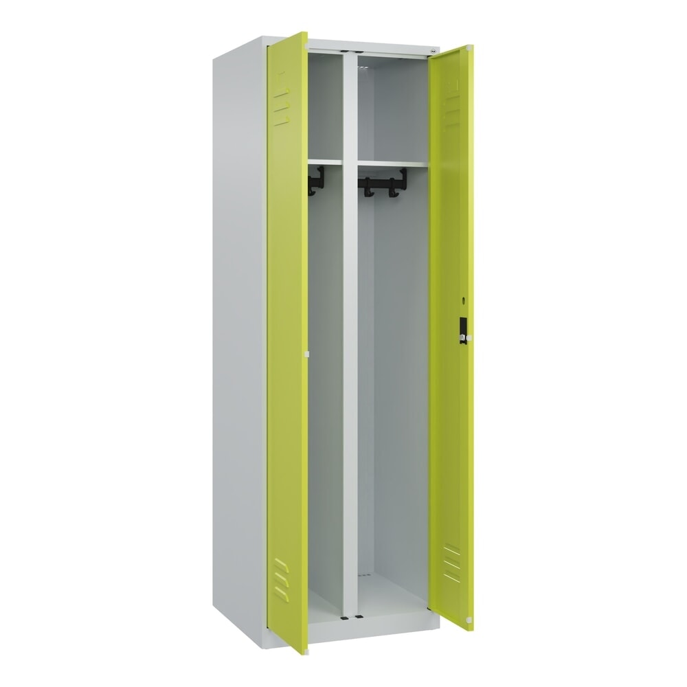 C+P Schwarz-Weiss-Spind Classic PLUS, 2 Abteile, HxBxT 1.850 x 600 x 500 mm, lichtgrau, clowngrün, Zylinderschloss