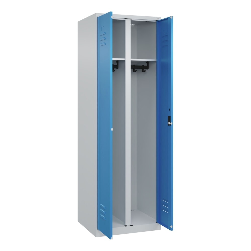 C+P Schwarz-Weiss-Spind Classic PLUS, 2 Abteile, HxBxT 1.850 x 600 x 500 mm, lichtgrau, lichtblau, Zylinderschloss