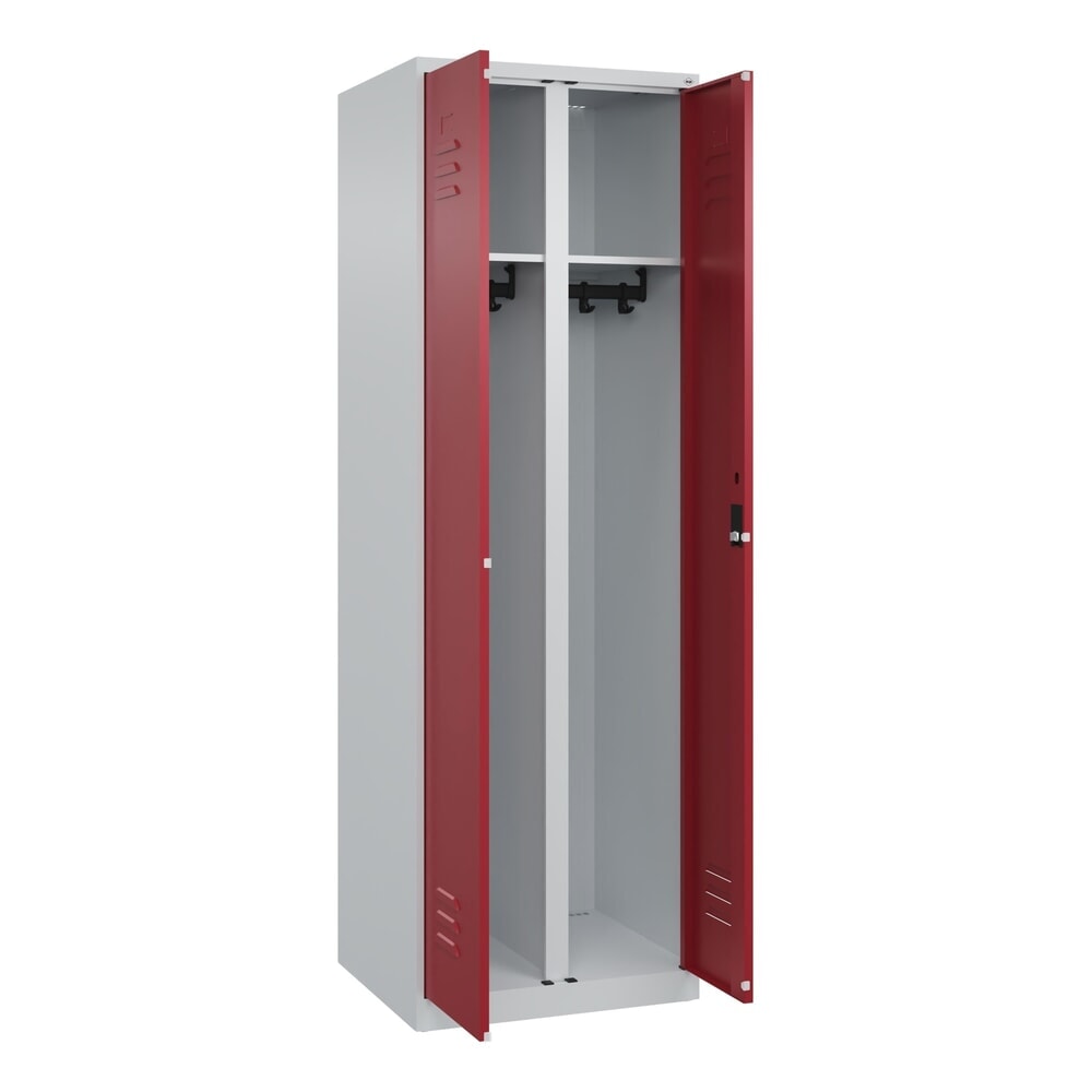 C+P Schwarz-Weiß-Spind Classic PLUS, 2 Abteile, HxBxT 1.850 x 600 x 500 mm, lichtgrau, rubinrot, Zylinderschloss